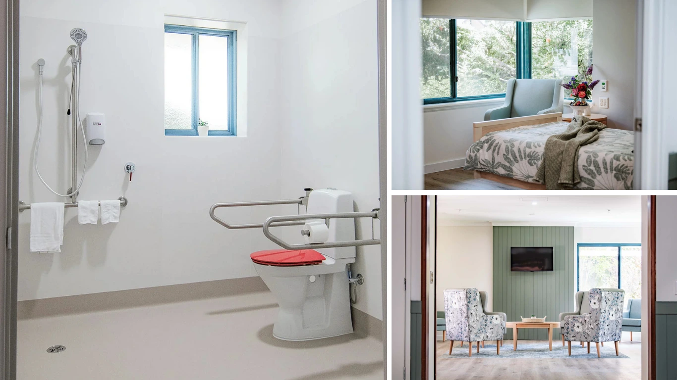 Dementia-friendly bathroom at Capecare Busselton featuring assistive tapware and high-contrast fixtures by Galvin